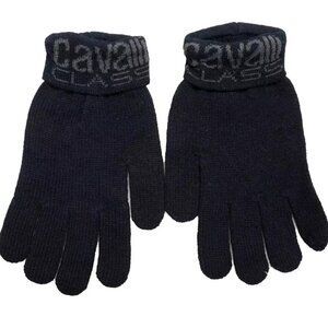 Gloves One Size Cavalli Class Unisex 100% Wool Black Logo Print Knitted